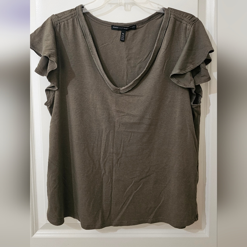 Glamgetter Tee By White House Black Market Olive Ruffle Sleeve Top